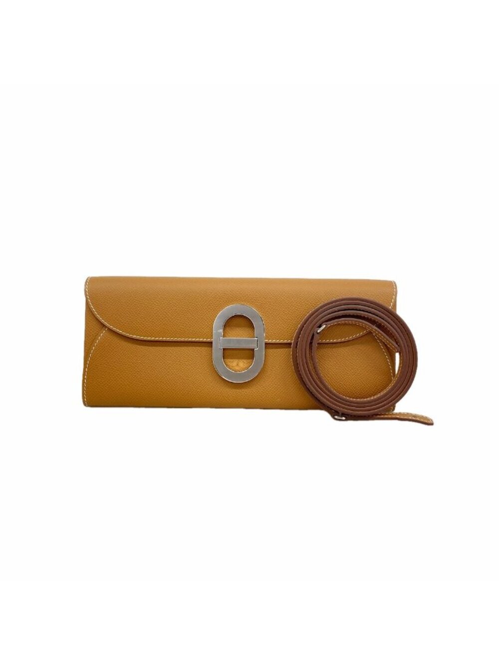 Hermes Wallet on Chain Maillon to Go Veau Epsom Gold Silver Shoulder Bag
